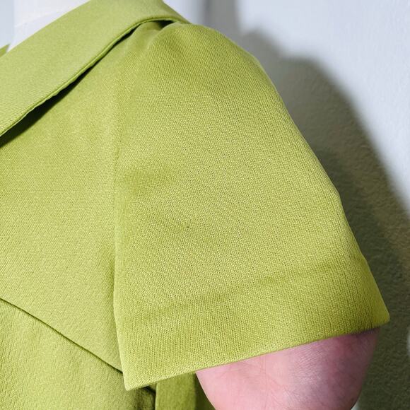 Vtg 60's MOD Go-Go Lime Green Poly Double Knit Dagger Collar Mini Dress Medium - Picture 15 of 16